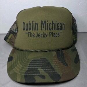 The Jerky Place Camo Trucker Hat Cap Mesh Green Dublin Michigan‎ Adjustable